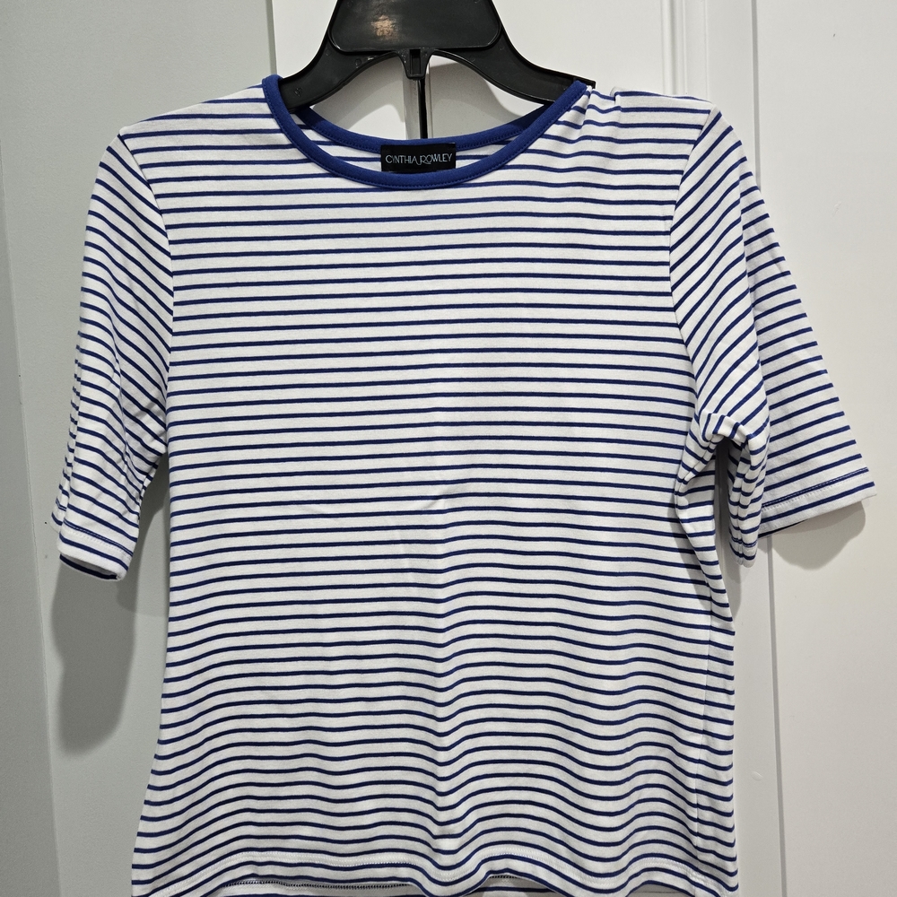Cynthia Rowley Blue and White Striped T-Shirt